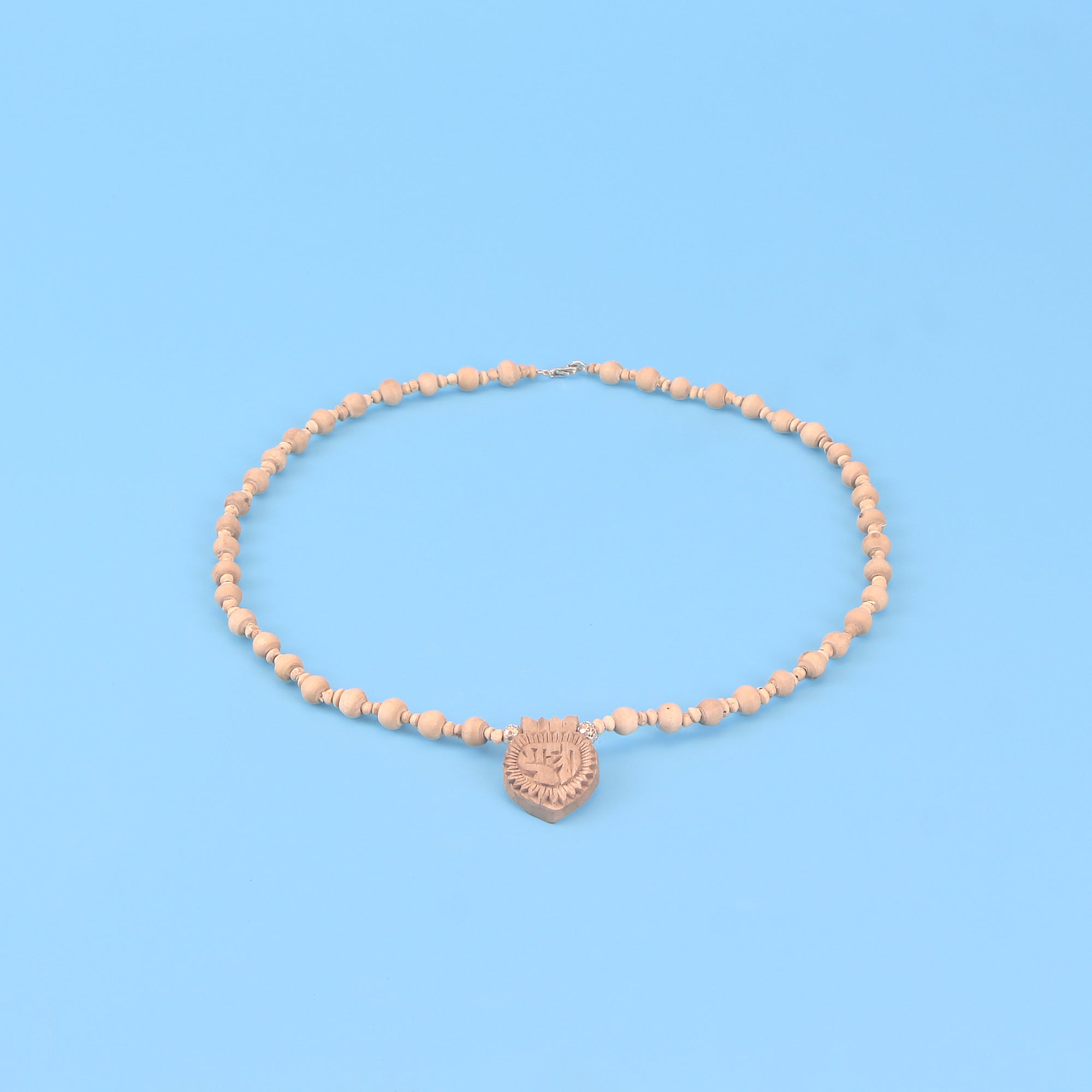 Silver Tulsi Pendant Mala/Necklace – Radha Name Carved Pendant with Silver Beads Necklace