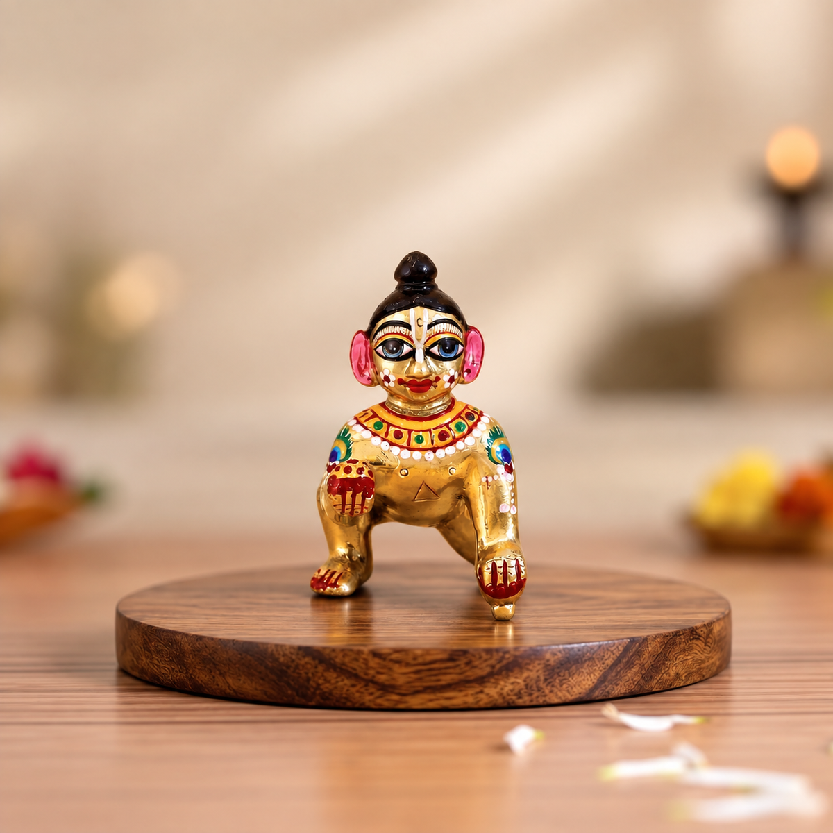 2 No. hand painted gold Laddu Gopal idol in a crawling pose