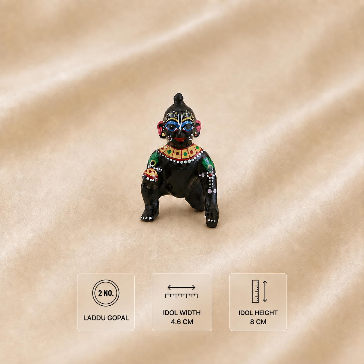 2 No. Black Laddu Gopal idol measuring 8 cm high and 4.6 cm wide