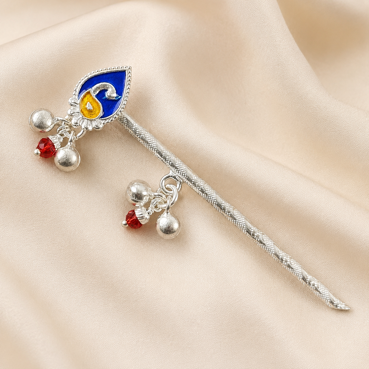 Pure Silver Handcrafted Bansuri for Laddu Gopal Ji alternate product view showing silver chain drops