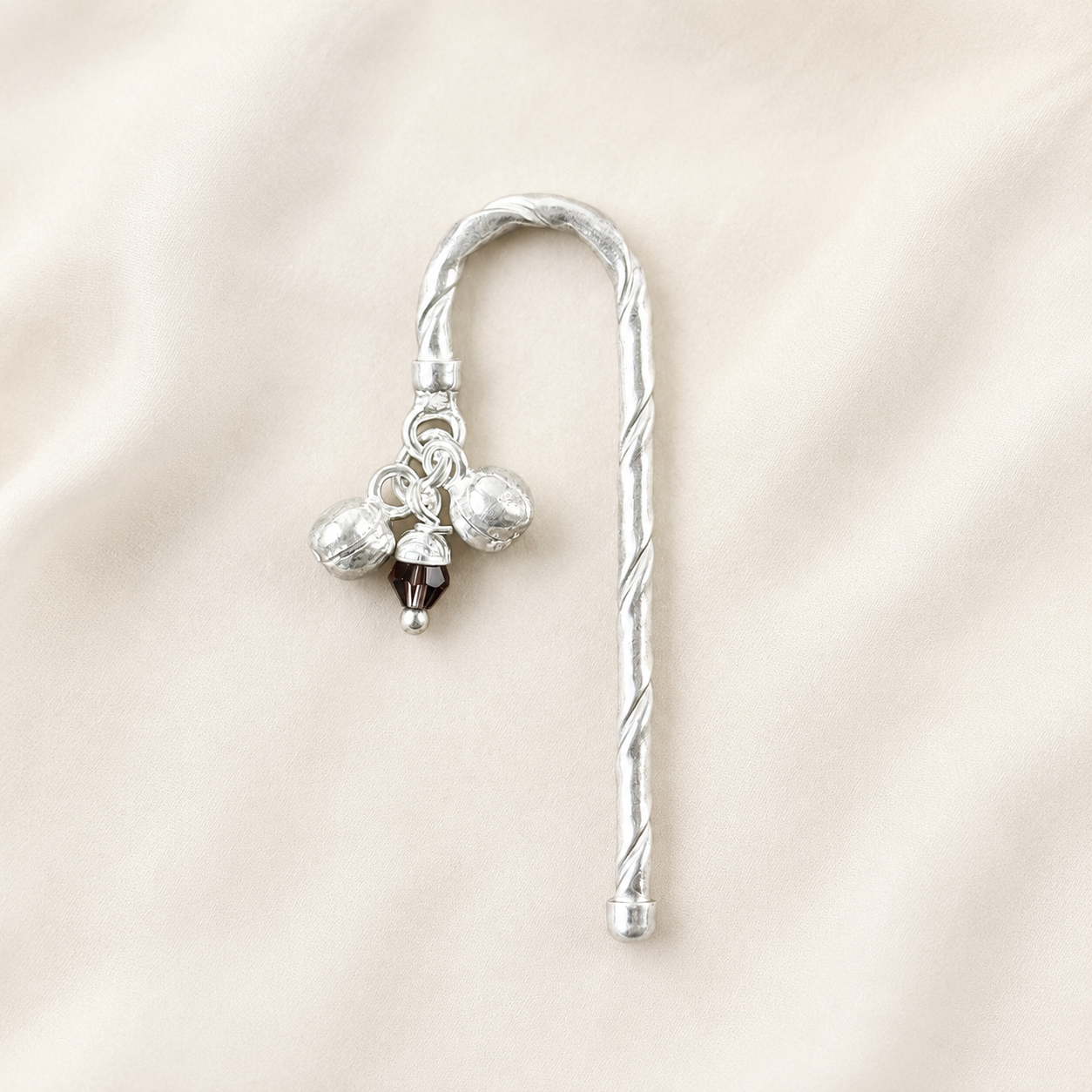 Pure Silver Laddu Gopal Chhadi Deity Accessories front product view with colorful bead accent