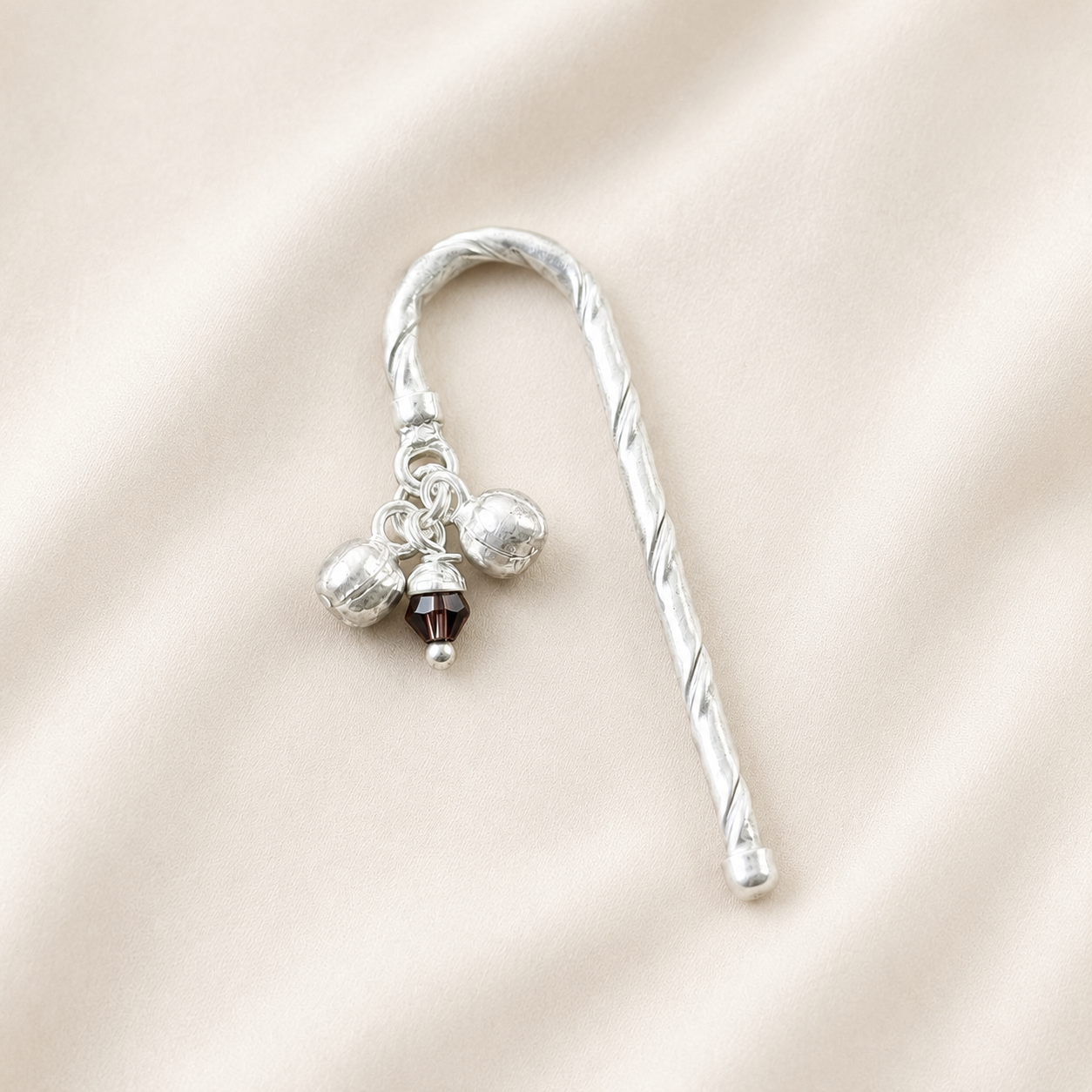 Pure Silver Laddu Gopal Chhadi Deity Accessories alternate product view showing curved silver top