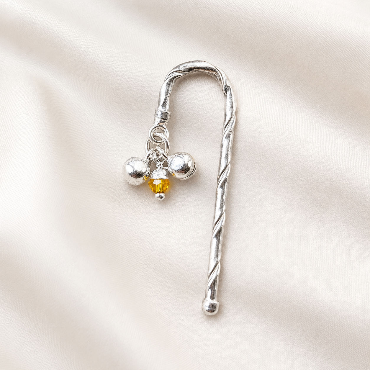 Pure Silver Deity Chhadi Artistic Work front product view with yellow and white beads