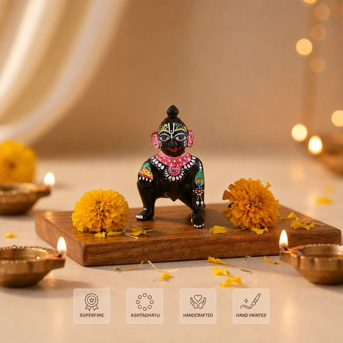4 No. hand-painted Ashtadhatu Laddu Gopal idol with superfine handcrafted finish
