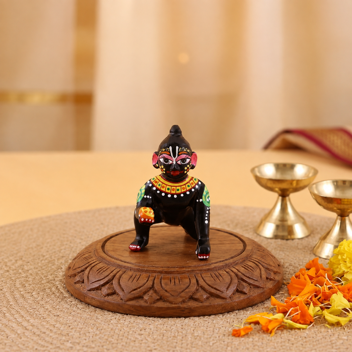 4 No. hand-painted black Ashtadhatu Laddu Gopal idol measuring 9 cm high and 5 cm w