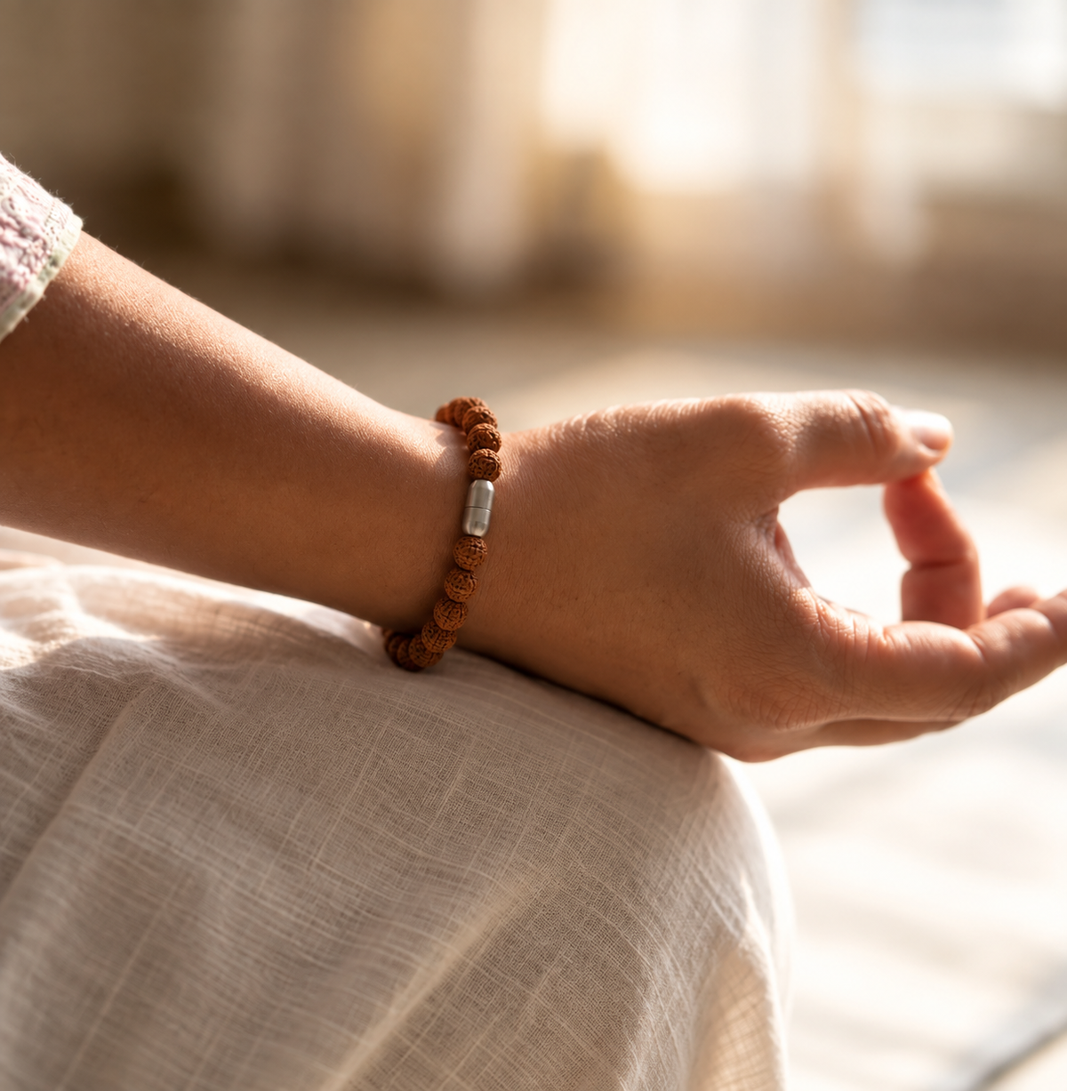 Authentic 5 Mukhi Rudraksha bracelet for men and women featuring a silver-finish magnetic clasp