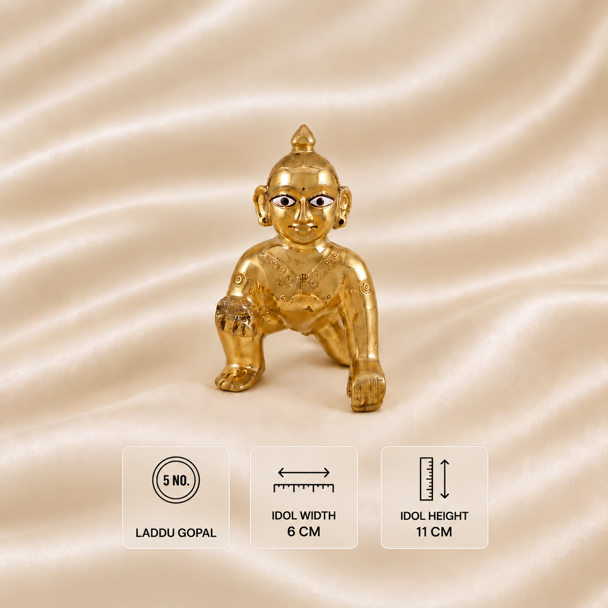 Front view of 5 No. Laddu Gopal idol, 6 cm wide and 11 cm high