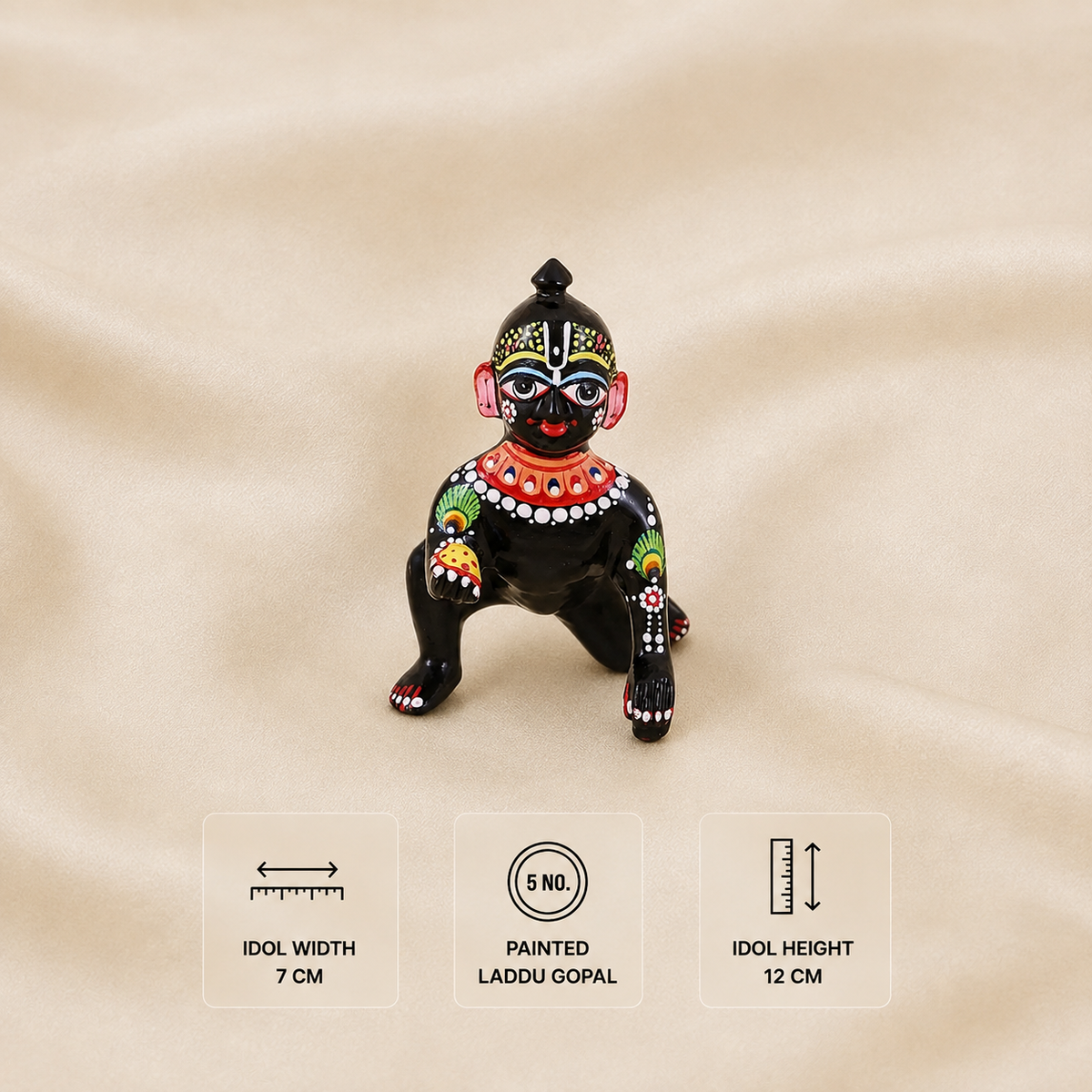 5 No. hand-painted black Ashtadhatu Laddu Gopal idol measuring 12 cm high and 7 cm wide