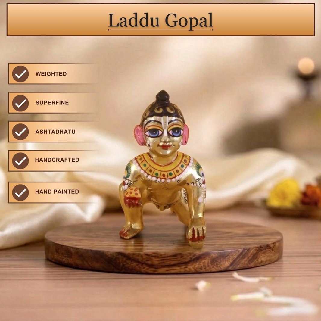 Laddu Gopal Ashtadhatu Idol - Colourful Hand Painted Chote (Small) Kanha Ji, Mathura