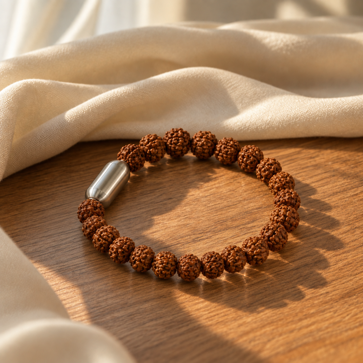 Detailed close-up showing natural mukhi lines and authentic texture of 6 Mukhi Rudraksha beads