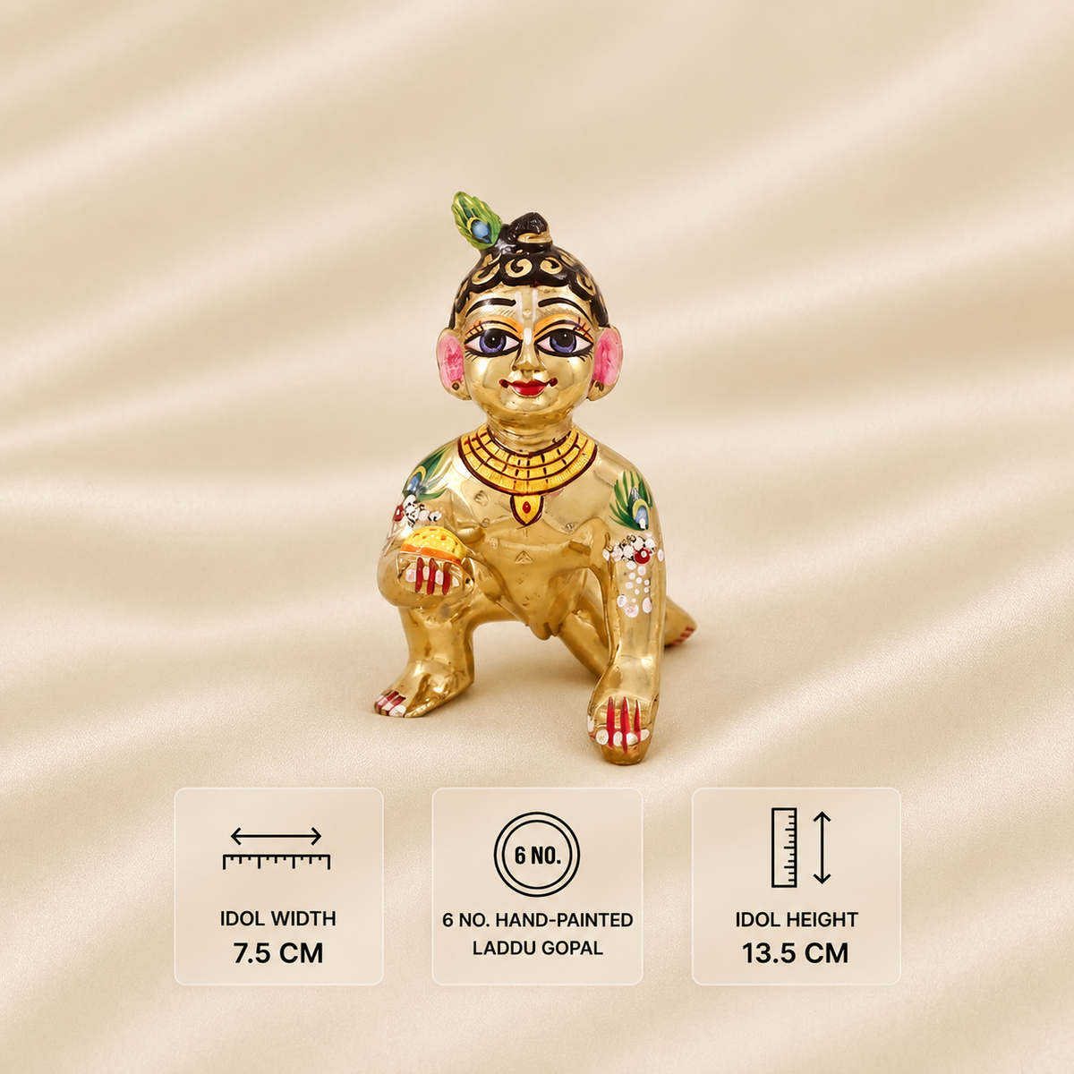 6 No. hand-painted Laddu Gopal idol measuring 13.5 cm high and 7.5 cm wide.