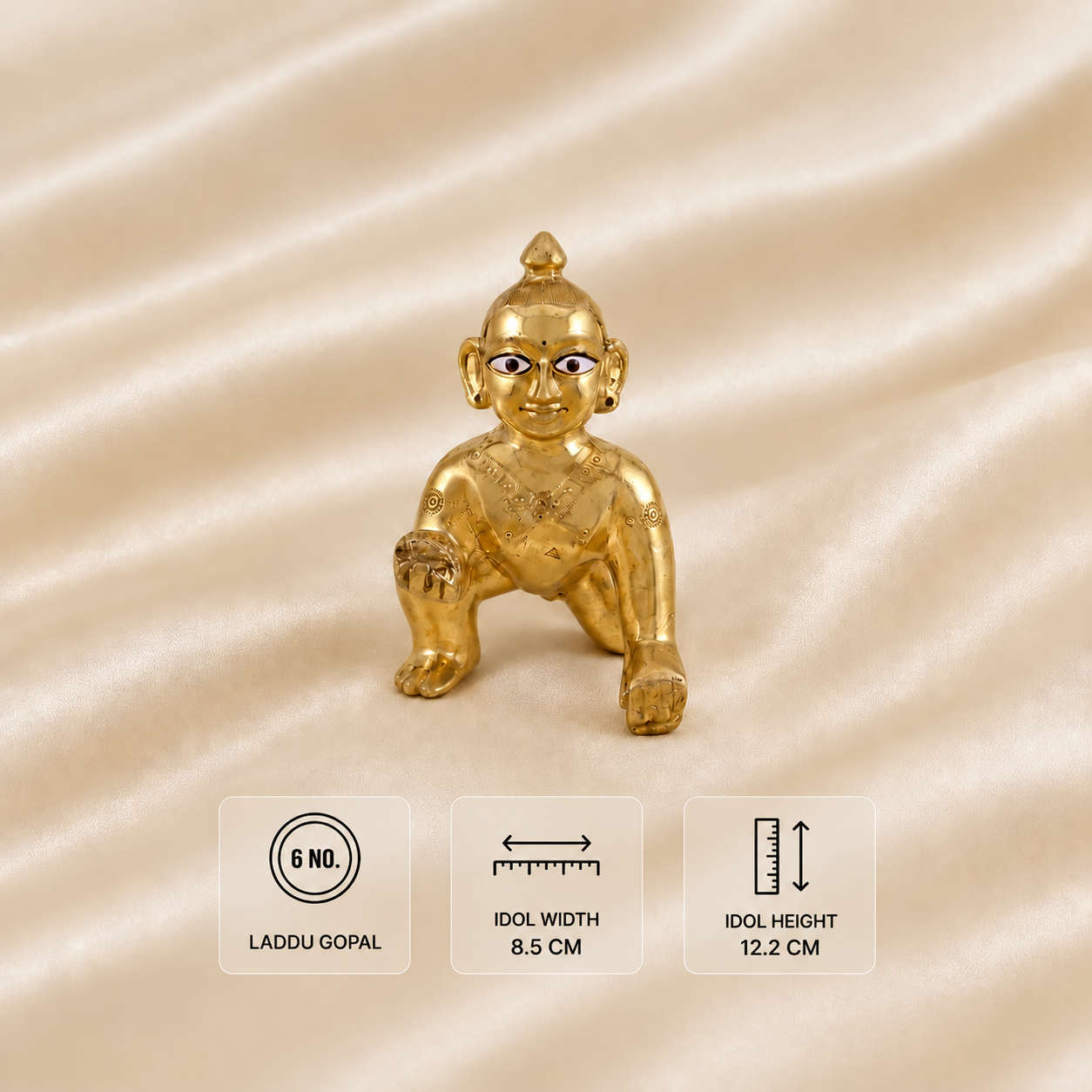 Front view of 6 No. Laddu Gopal idol, 8.5 cm wide and 12.2 cm high