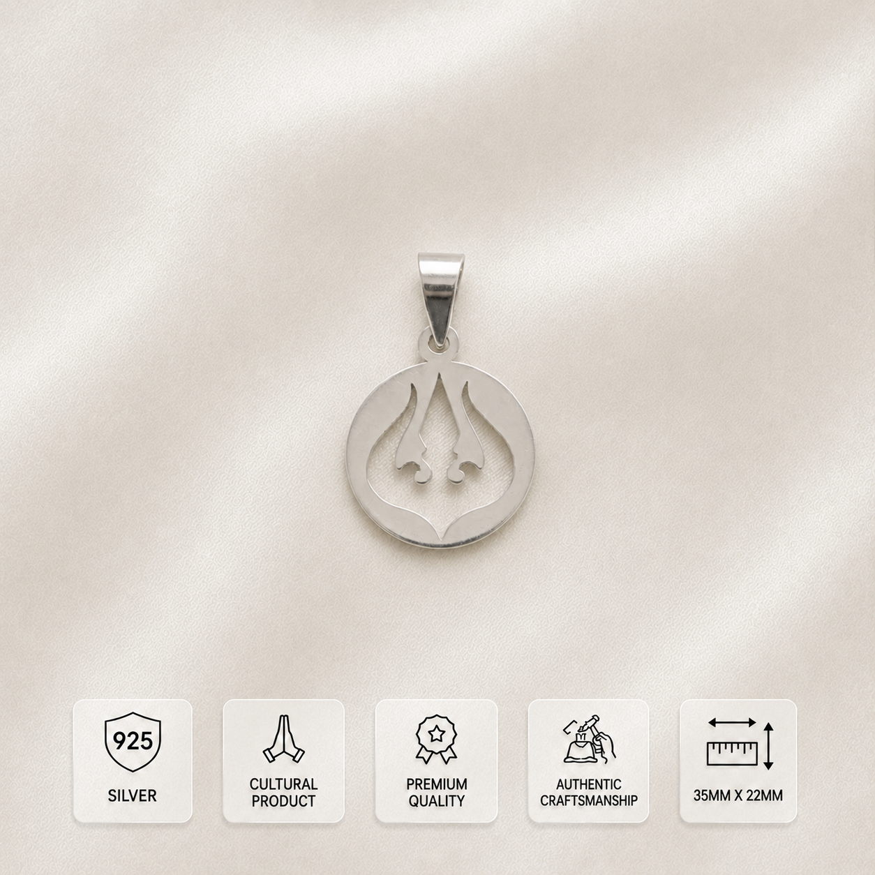 925 silver cultural pendant with premium craftsmanship and 35 mm x 22 mm dimensions