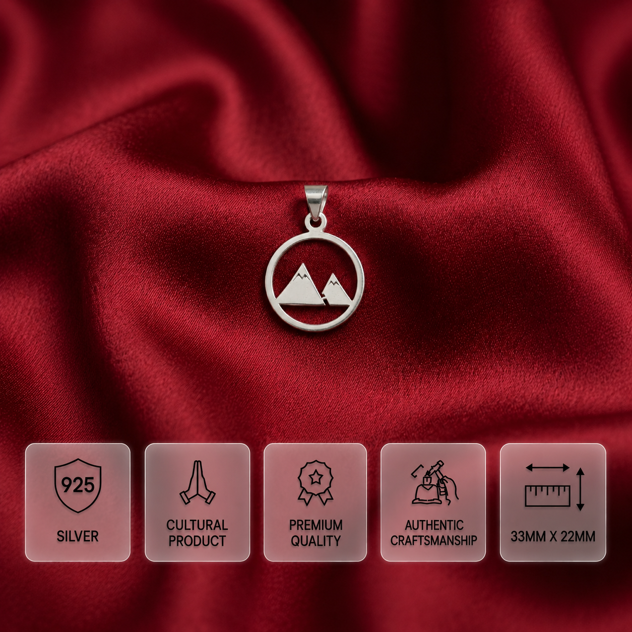 925 silver mountain pendant with premium design, premium craftsmanship and 33 mm x 22 mm dimensions