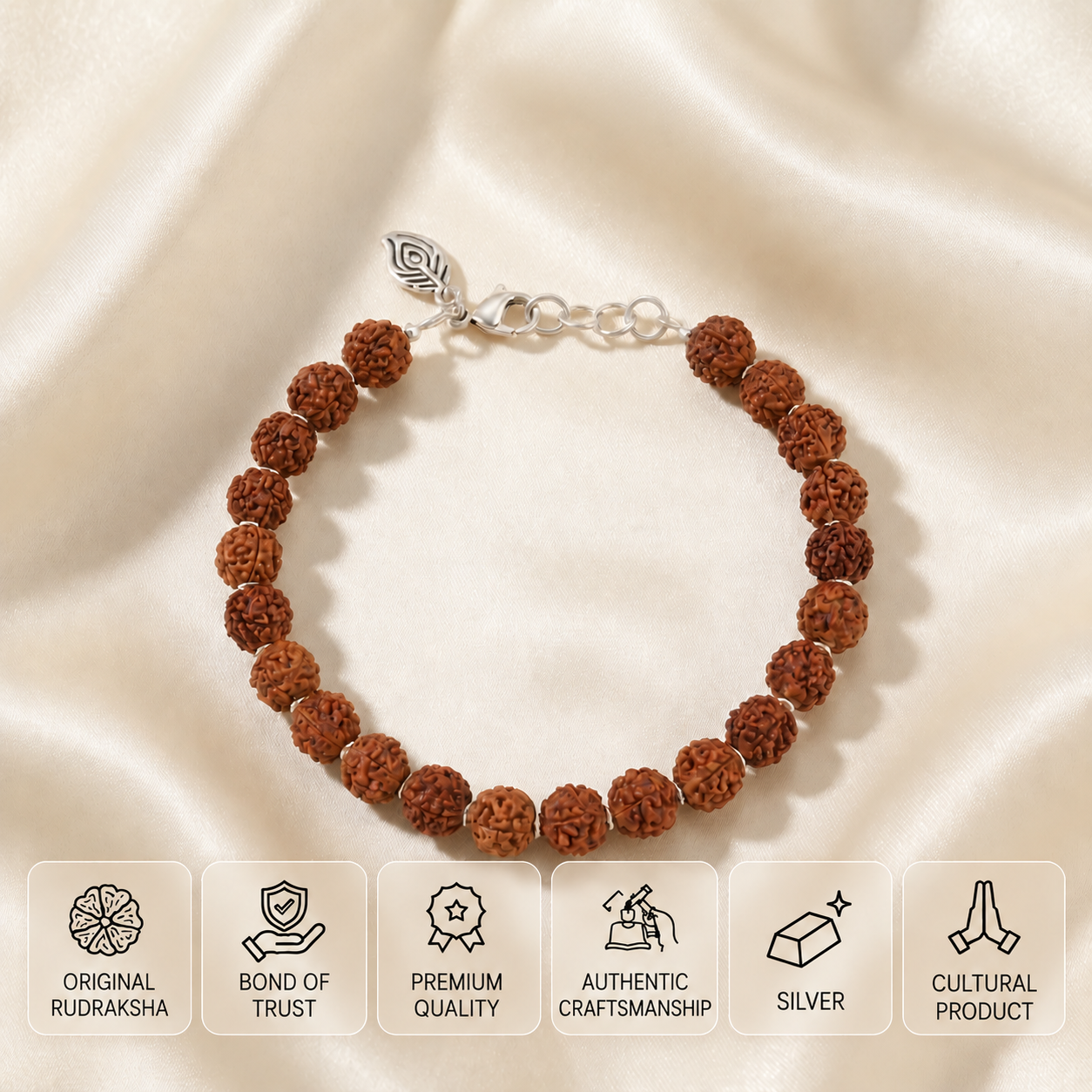 Adjustable silver chain rudraksha bracelet 