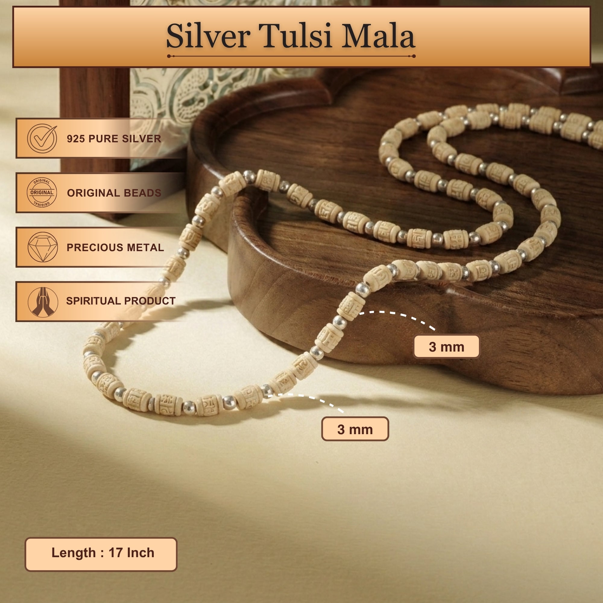 authentic Tulsi kanthi mala linked with 925 silver