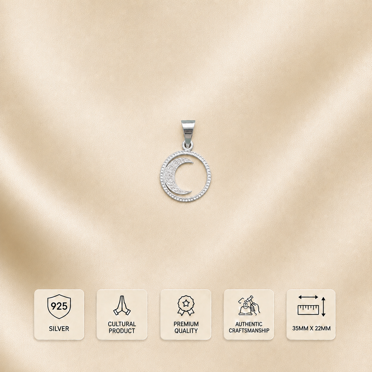 displaying features of 925 pure silver half moon crescent halo pendant locket for men and women
