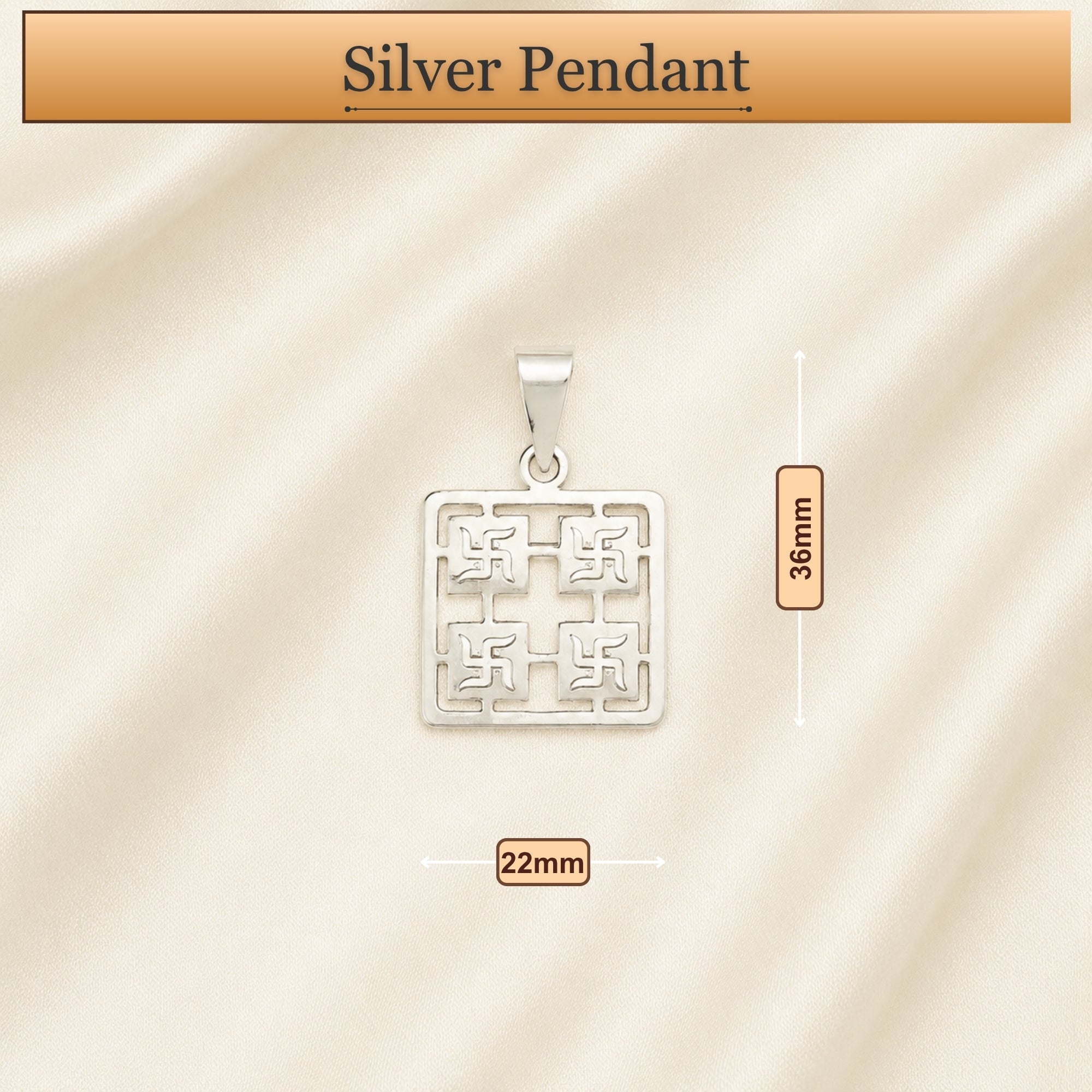 Dimension diagram showing size and measurement of 925 pure silver sacred Swastika pendant locket