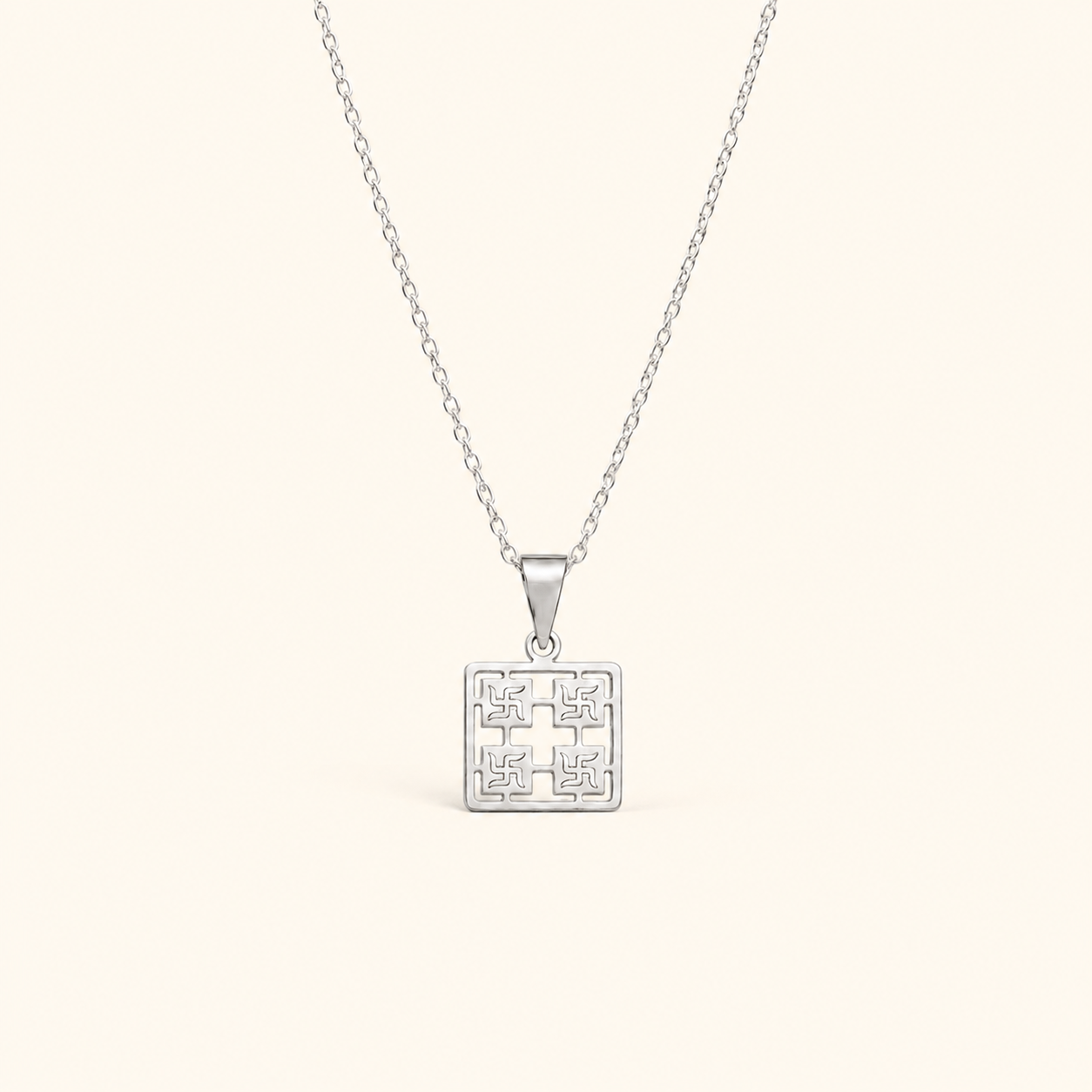 925 pure silver sacred Swastika pendant locket for men and women displayed on fine silver chain