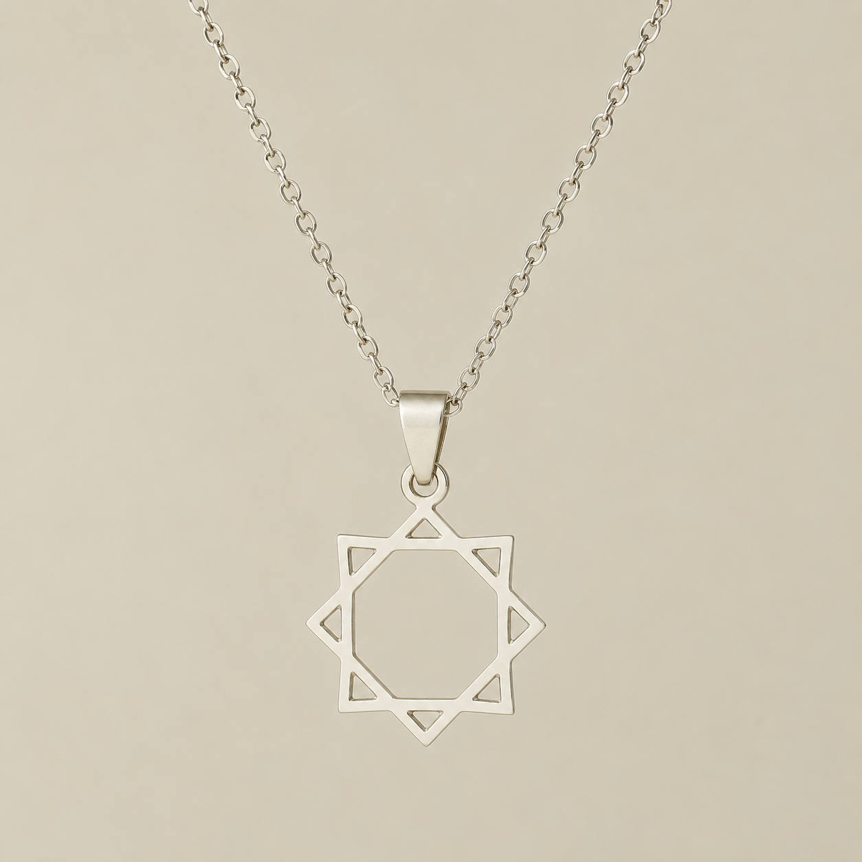 925 sterling silver geometric Octagram star pendant for men and women displayed on fine silver chain