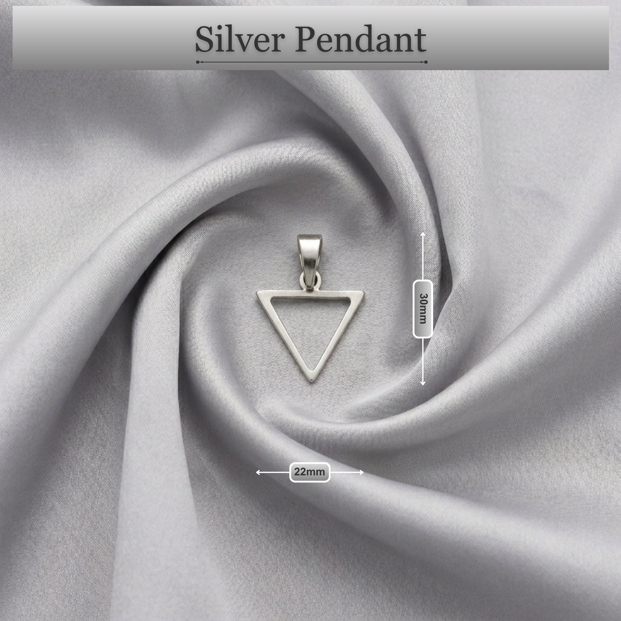 Dimension diagram showing size and measurement of 925 sterling silver triangle pendant