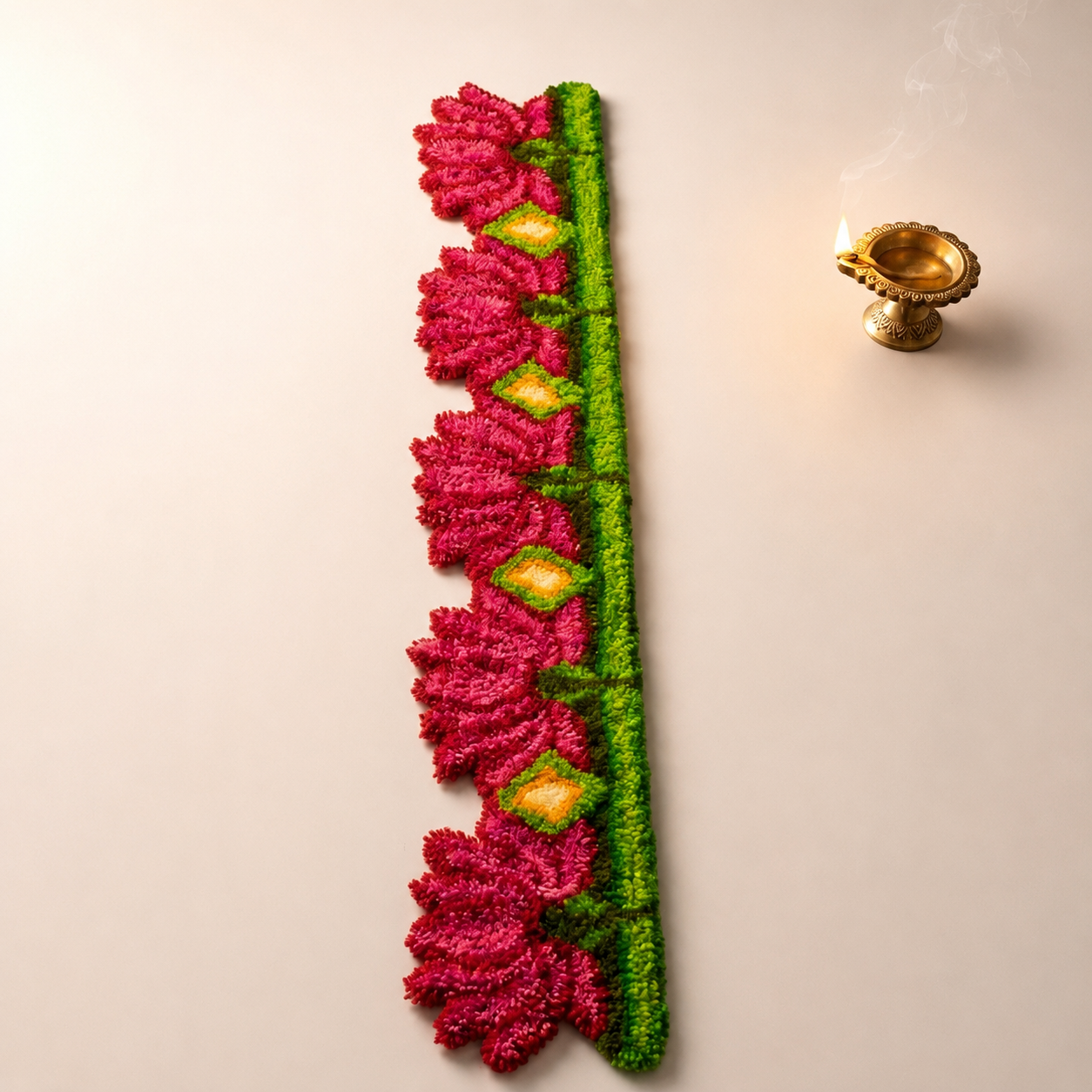 Handmade Reusable Woolen Pink Lotus Rangoli Door Toran front product view