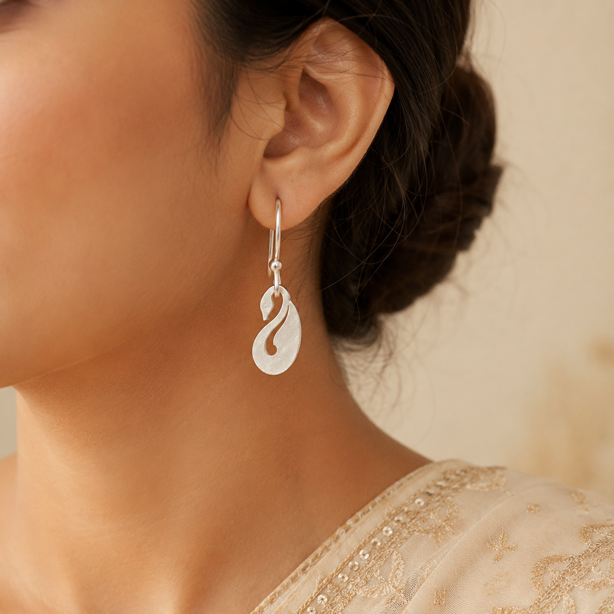 Pure Silver Designer Lightweight Earrings front product view with openwork cutout design