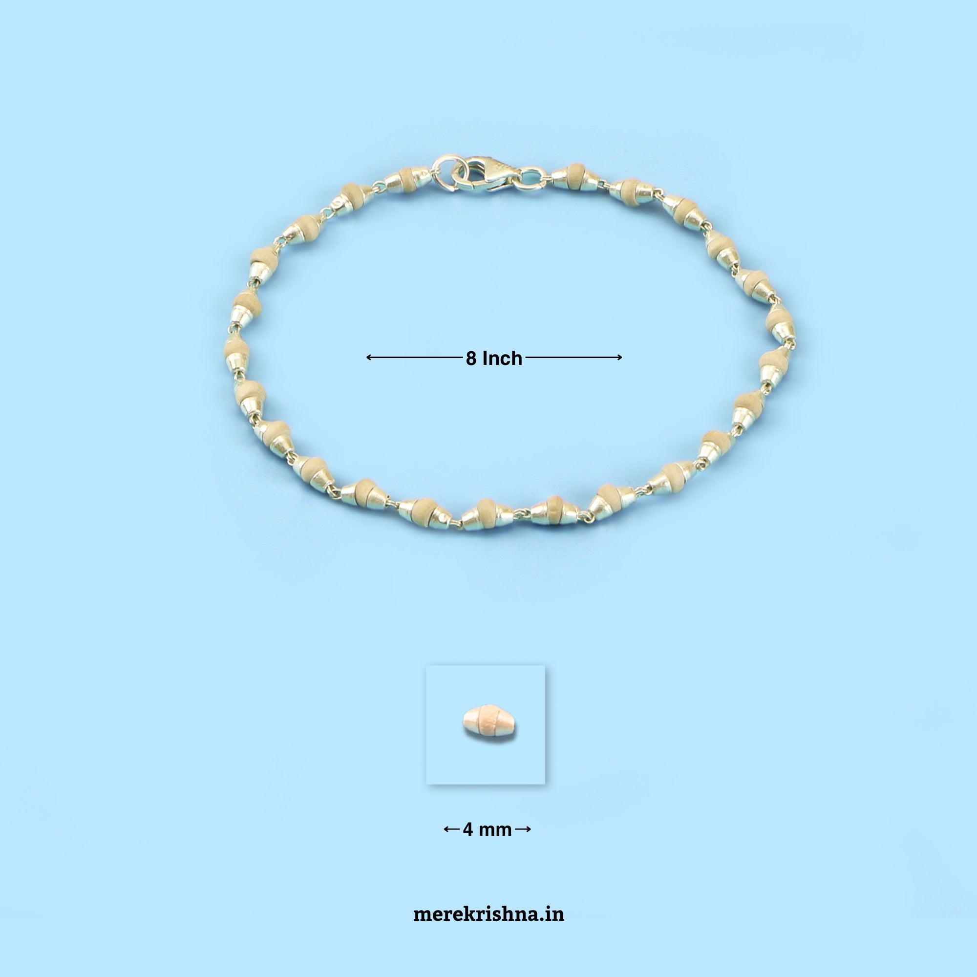 Handmade Silver Tulsi Bracelet with 24 beads, 4mm Tulsi, and 925 silver capping, 8 inch long, natural color, traditional design.