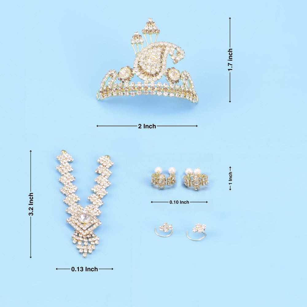 Laddu Gopal Golden Stone Studded Mala, Mukut and Earrings Set