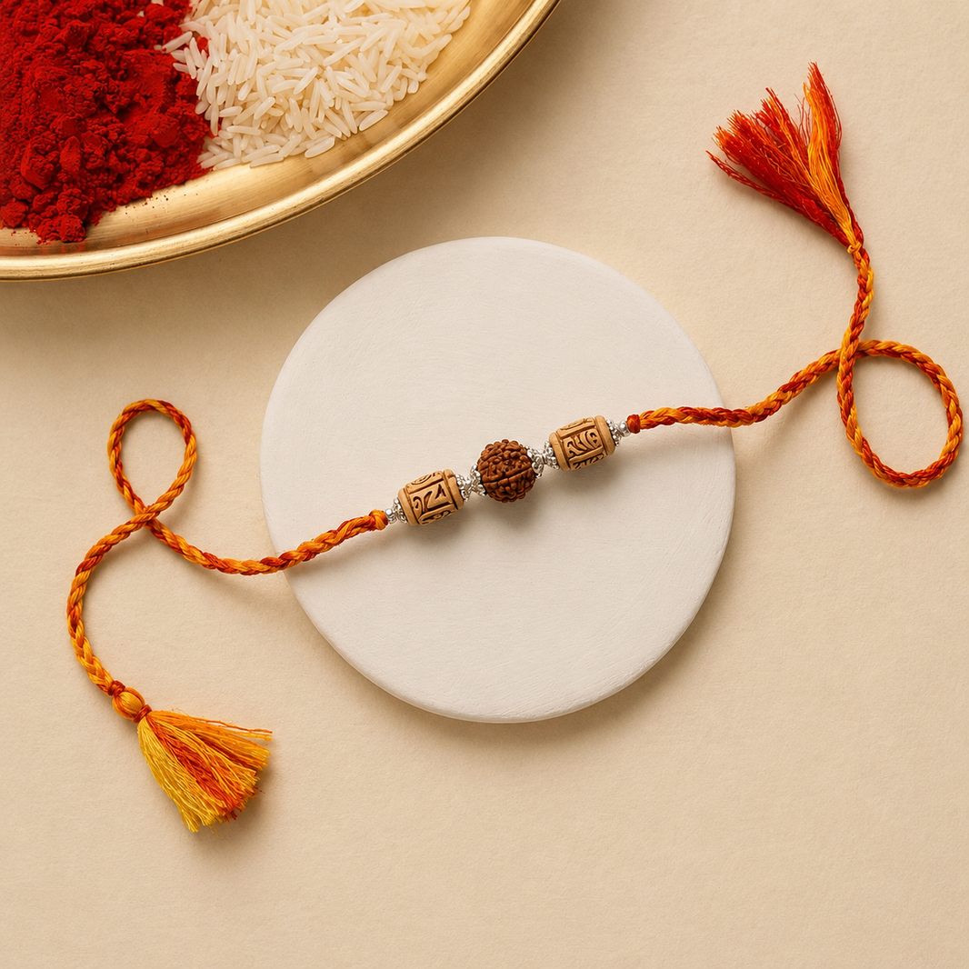 Silver Tusli Rudraksha Rakhi with Beautiful Beads