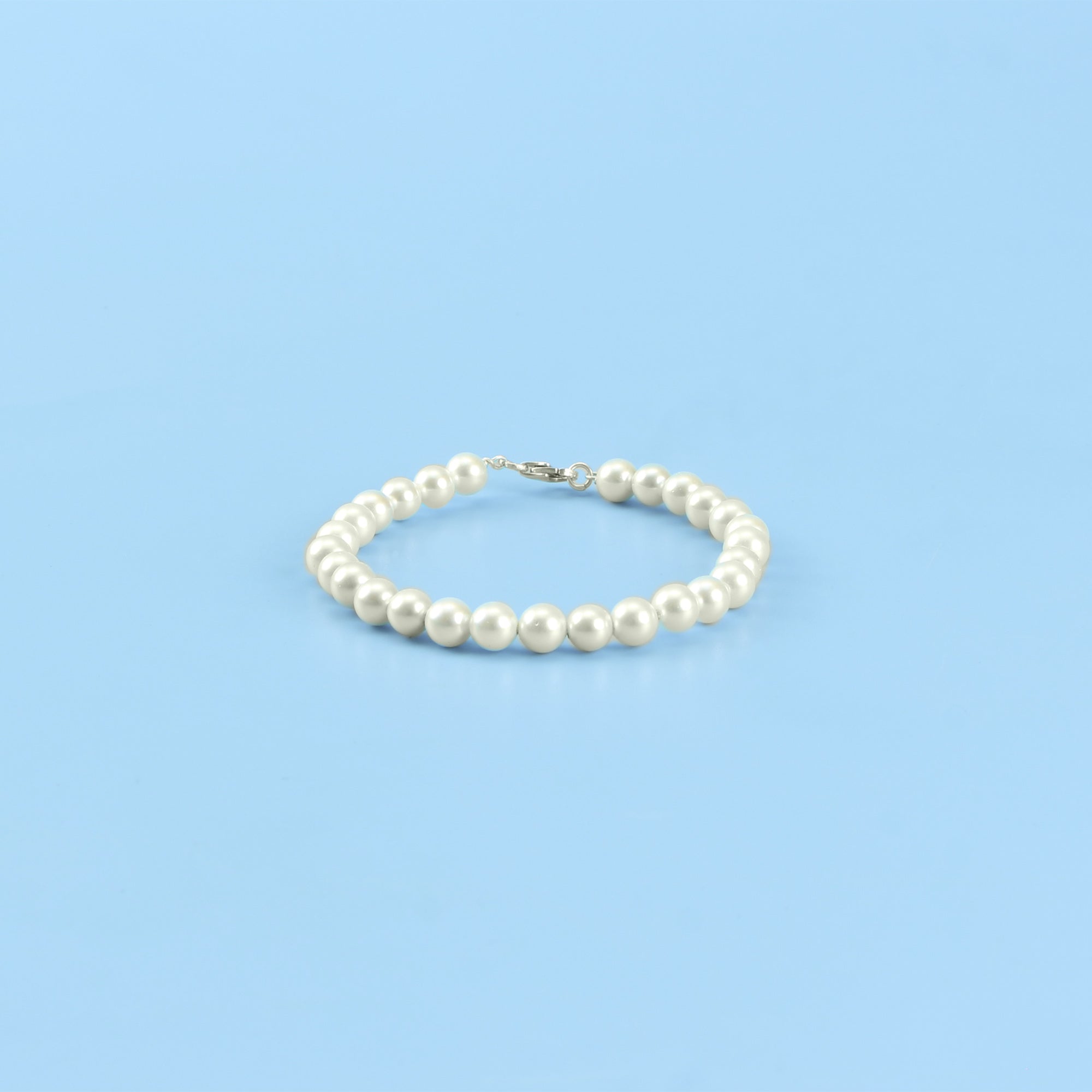 Silver White Moti (Pearl) Bracelet – Premium Finish with Silver Hook Clasp
