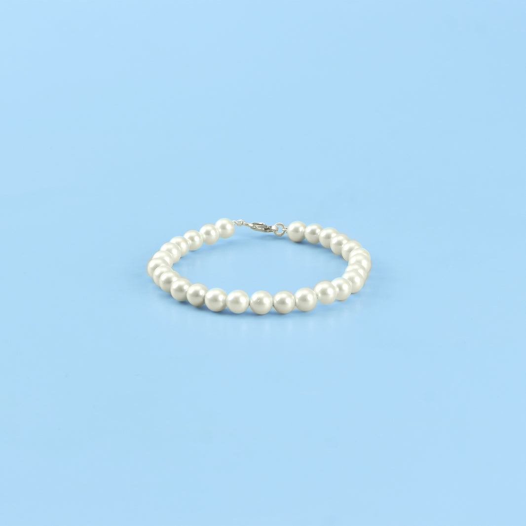 Silver White Moti (Pearl) Bracelet – Premium Finish with Silver Hook Clasp