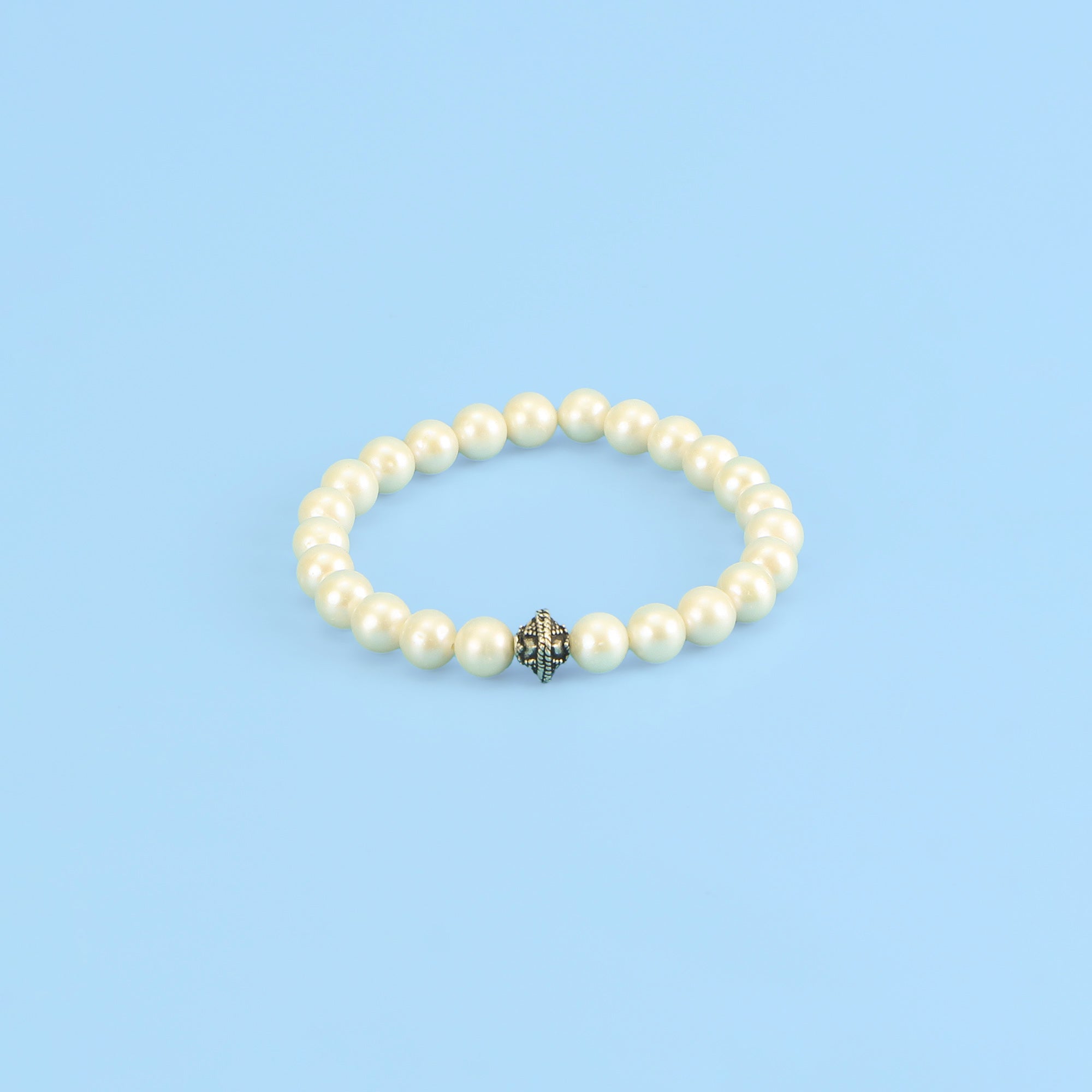 Silver Moti Bracelet – White Pearls with Sterling Silver Beads
