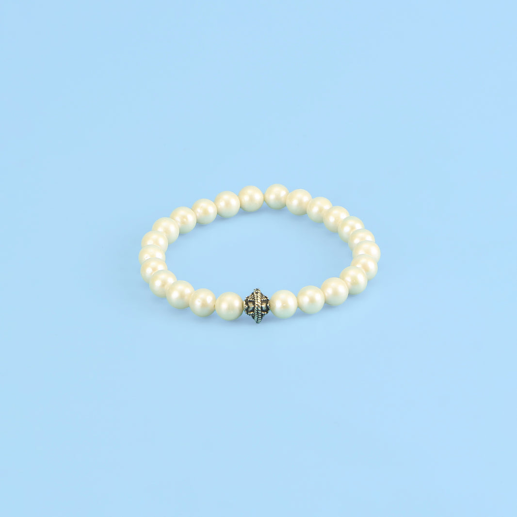 Silver Moti Bracelet – White Pearls with Sterling Silver Beads