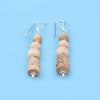 Silver Tulsi Earrings - Cylindrical Carved and Round Tulsi Beads with Silver