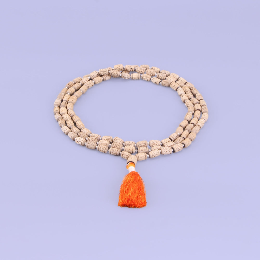 Tulsi Japa Mala 108+1 Guru Bead, Carved Bead, Made from Original Tulsi