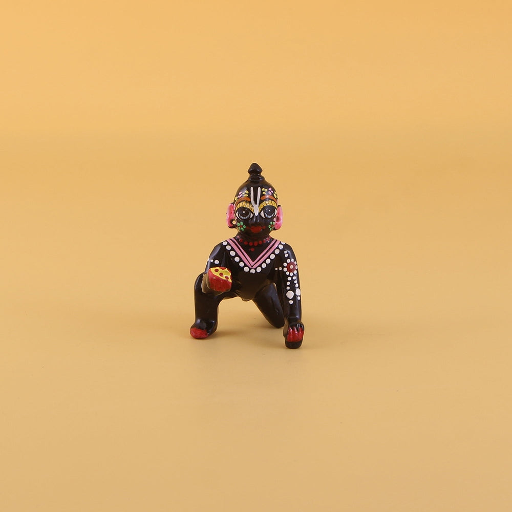 Black Laddu Gopal Ashtadhatu Idol - Hand Painted Unique Design Diety