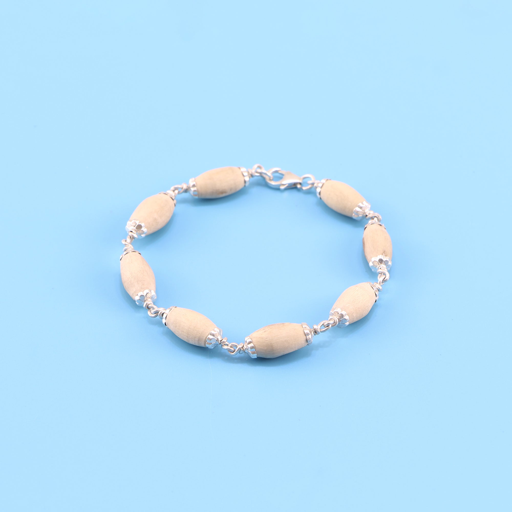 Silver Tulsi Bracelet - Oval Beads, 925 Pure Silver Chain Design