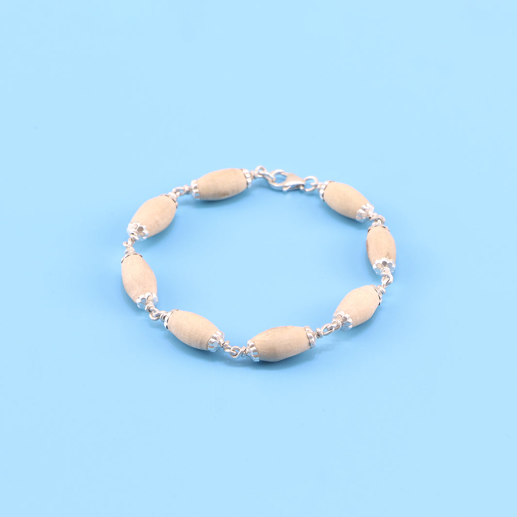 Silver Tulsi Bracelet - Oval Beads, 925 Pure Silver Chain Design