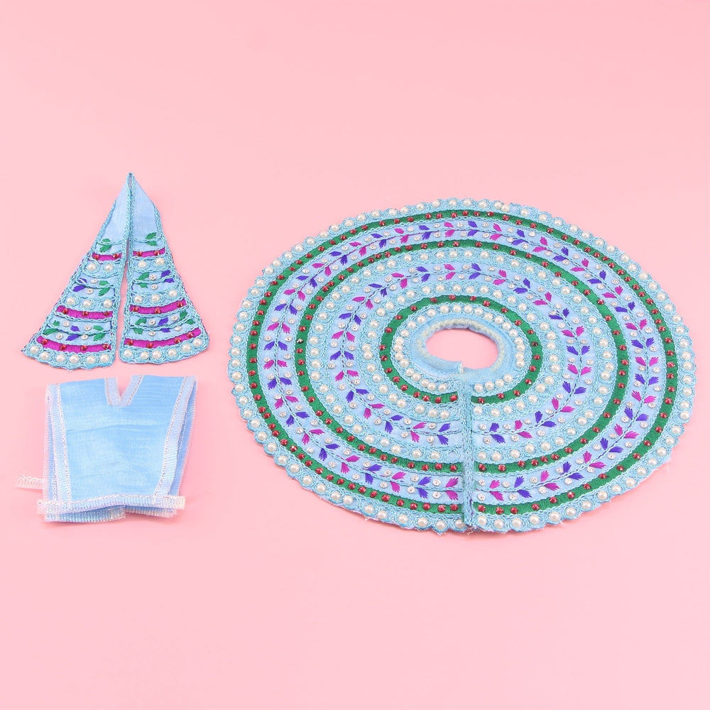 Handmade Laddu Gopal Blue Dress - Moti, Thread Work with Patka