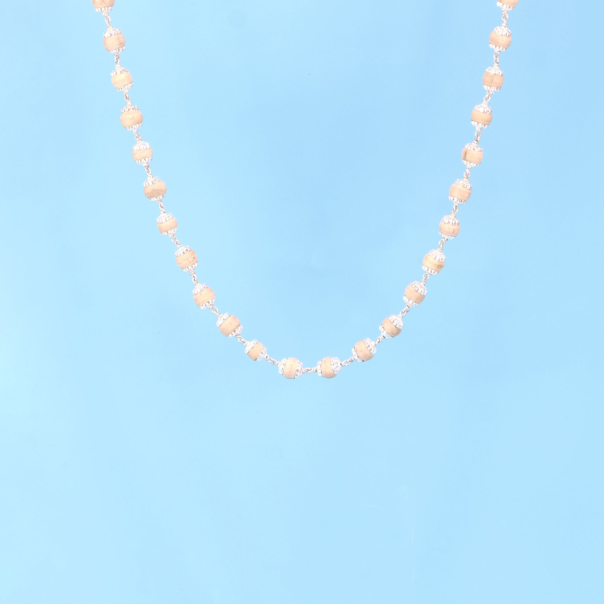 Silver Tulsi Kanthi Mala with Silver Capping Design - Nature Tulsi Beads & Pure Silver