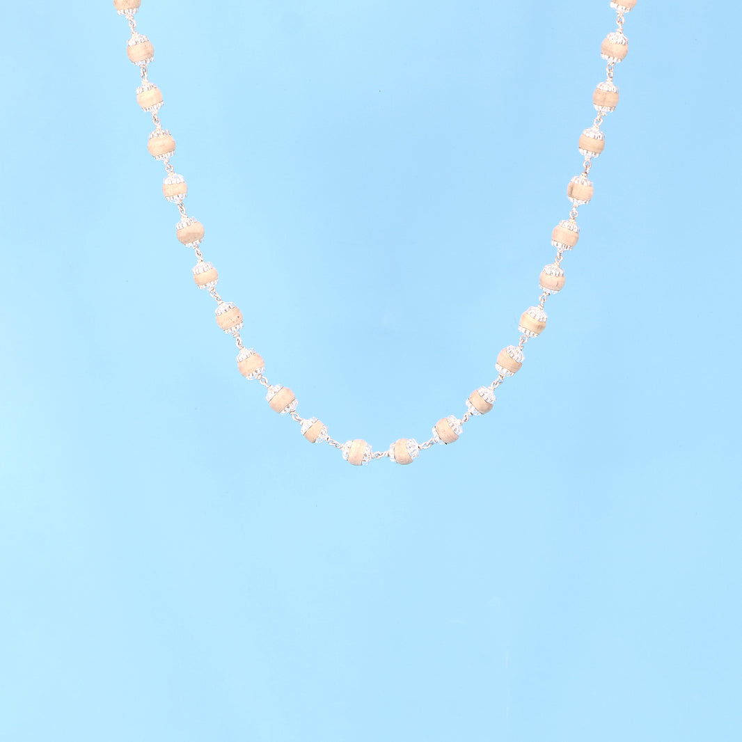 Silver Tulsi Kanthi Mala with Silver Capping Design - Nature Tulsi Beads & Pure Silver