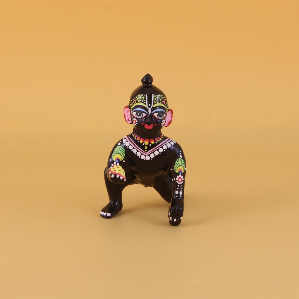Laddu Gopal Brass Idol - Hand Painted Unique Design Black Colour Laddoo Gopal