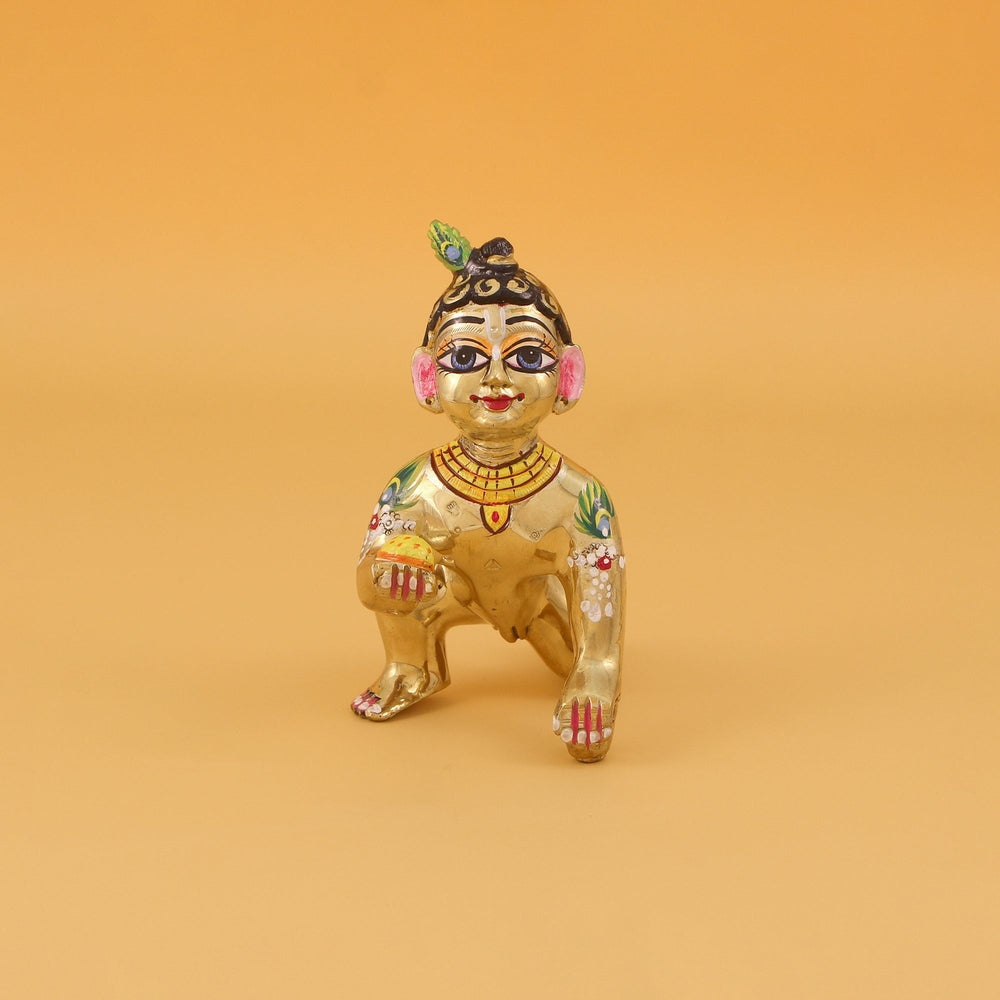 Laddu Gopal Ashtadhatu Idol -  Solid Weighted Idol (Thakur Ji), With Beautiful Hand Painted Shringar