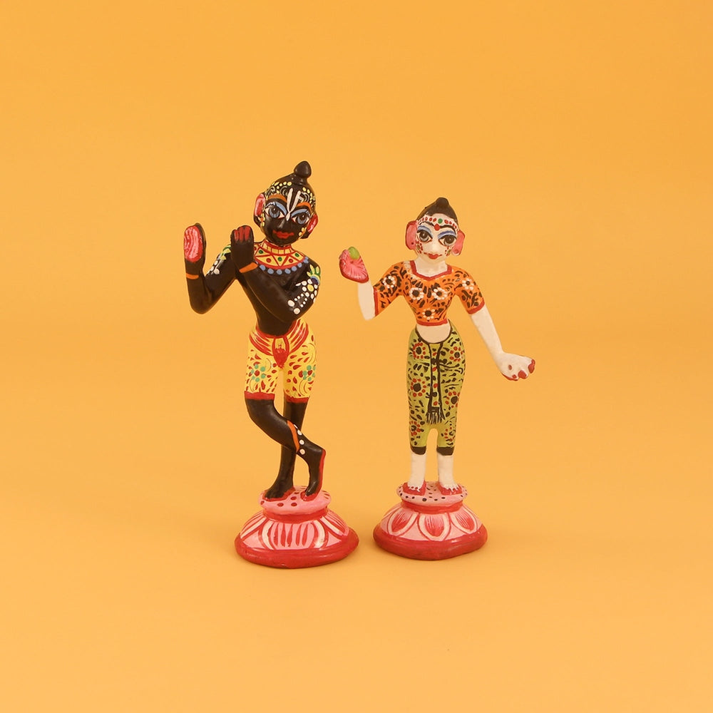 Standing Radha Krishna Brass Idols - Hand Painted Decorative Shringar, RadhaKrishna Yugal Jodi