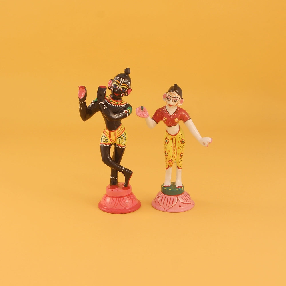 Ashtadhatu Radha Krishna Yugal Jodi Idol - Hand Painted Beautiful Kanha Ji with Fully Makeup Kishori Ji