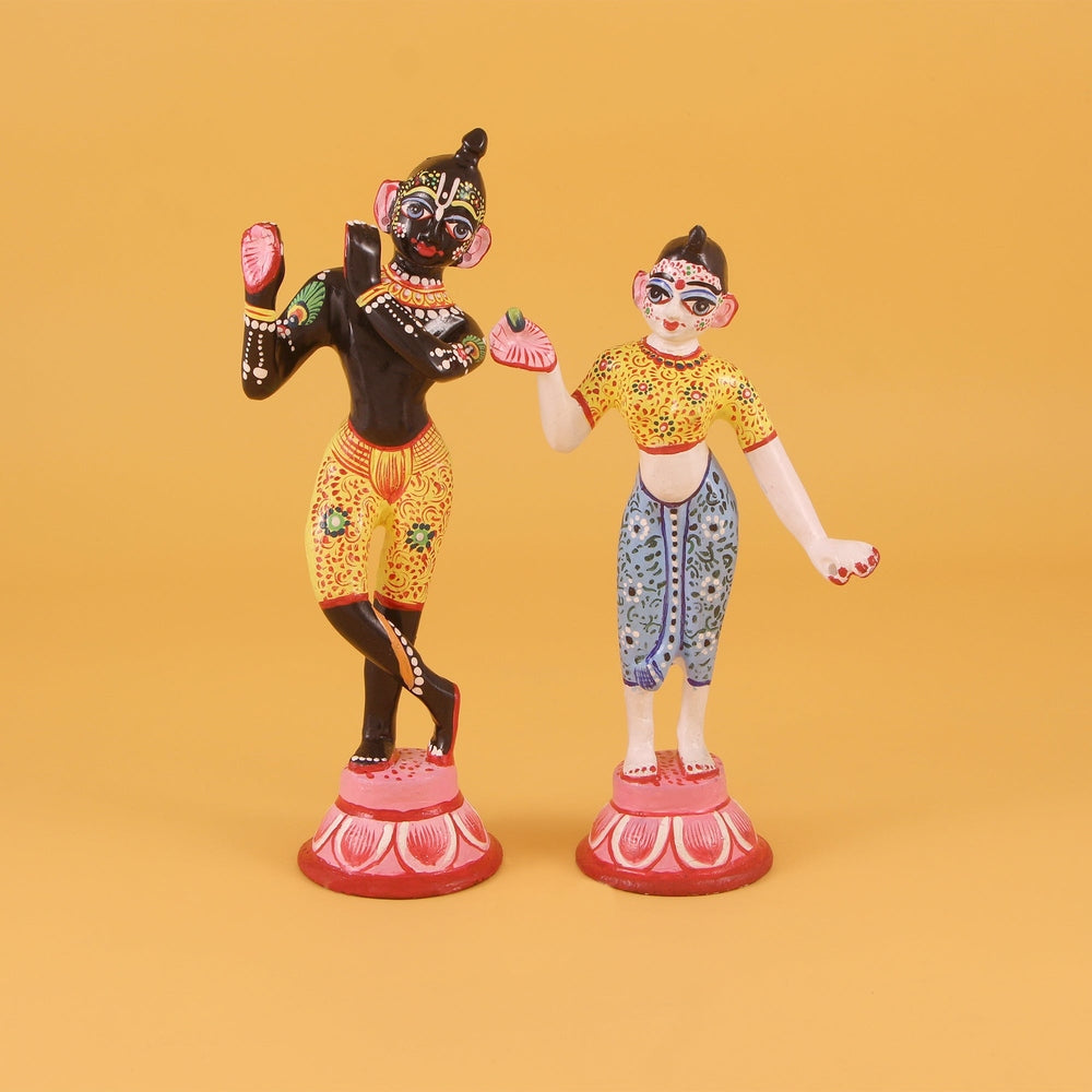 Standing Radha Krishna Idol - Hand Painted Beautiful Shringar Yugal Jodi