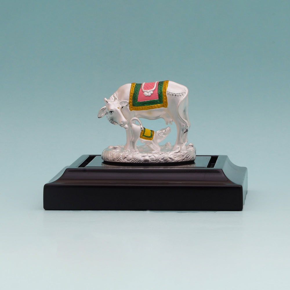 Pure Silver Kamdhenu Cow with Calf - Beautiful Design Showpiece