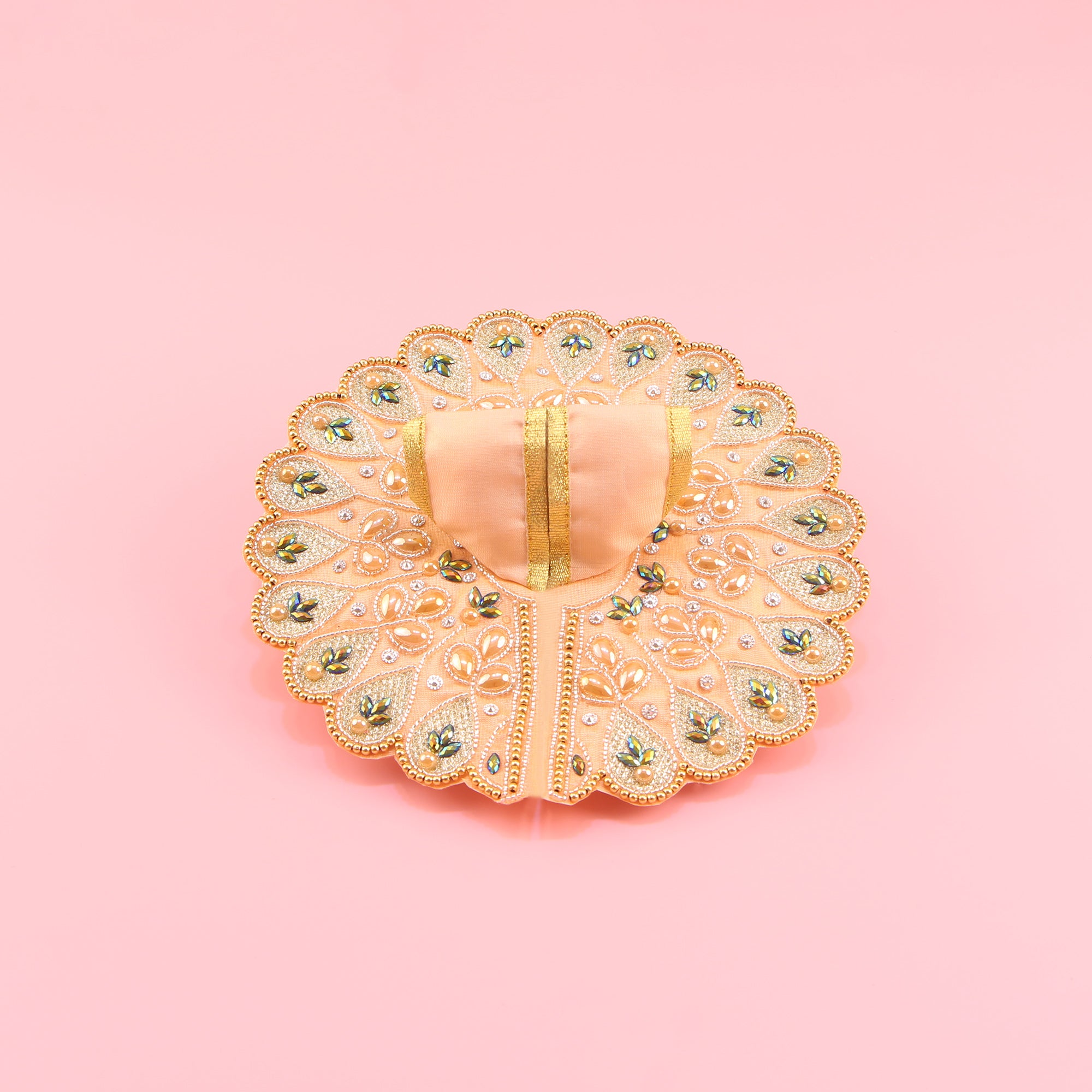 Laddu Gopal Peach Dress - Handcrafted, Peacock Design, Size 5