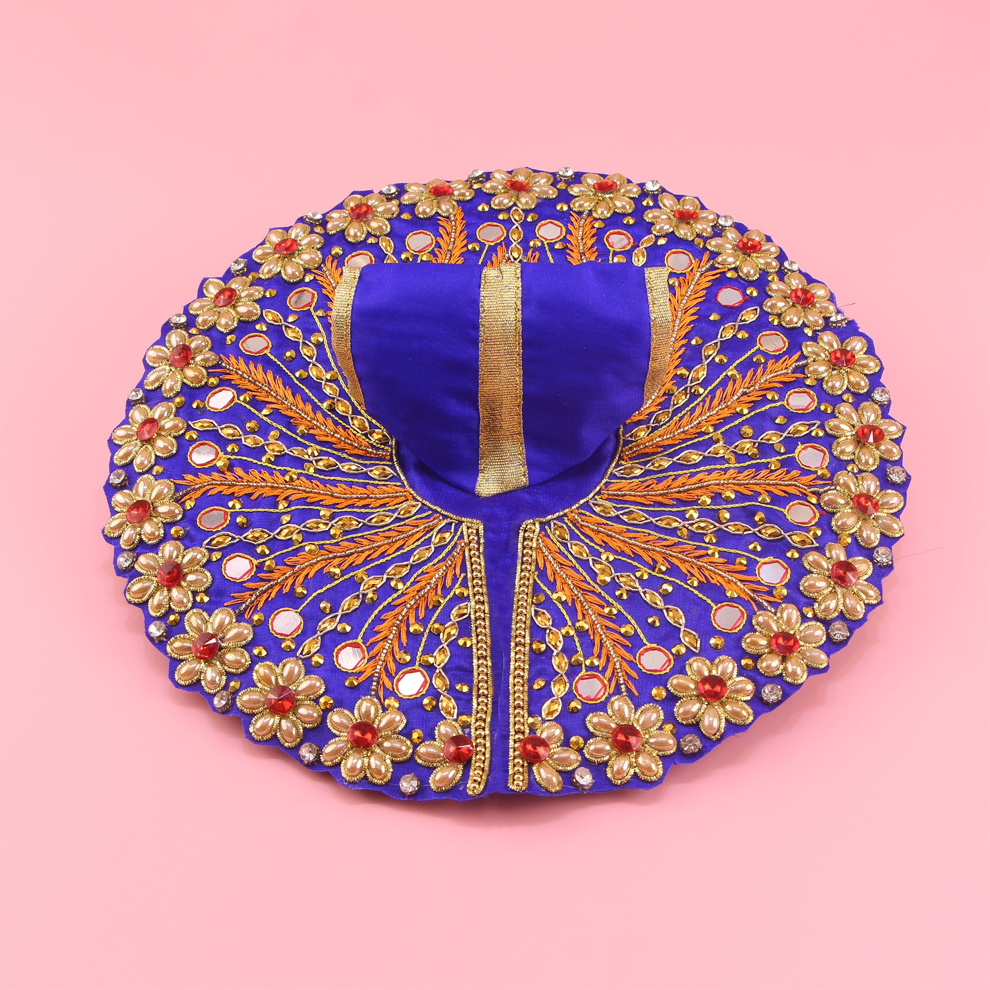 Laddu Gopal Blue Dress -  Handcrafted, Peacock Design, Mirror Work, Size 6